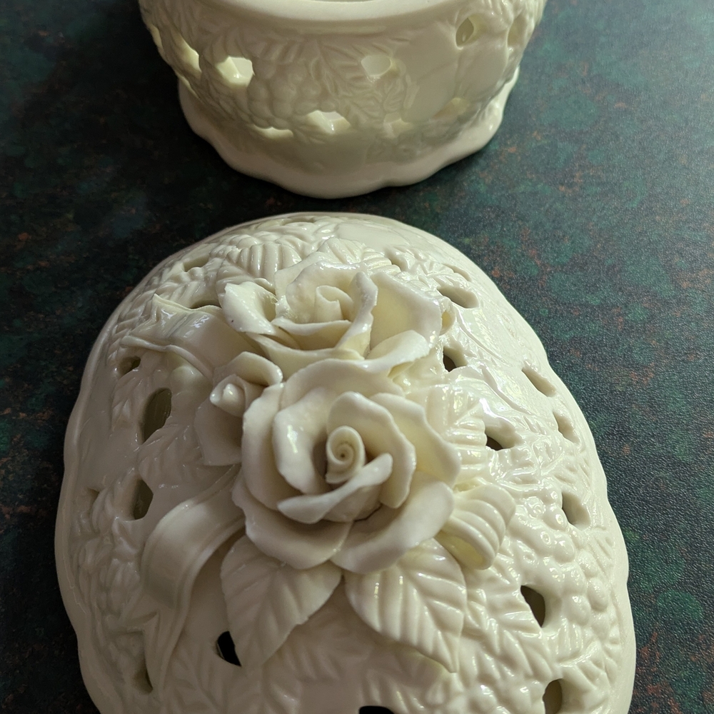 Elegant White Porcelain Rose Candle Holder